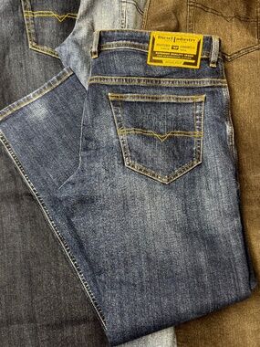 Diesel Industry Men's Straight Leg Jeans — Medium Wash Blue